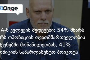 54% მხარს უჭერს ოპოზიციის თვითმმართველობის არჩევნებში მონაწილეობას, 41% — ოპოზიციის საპარლამენტო